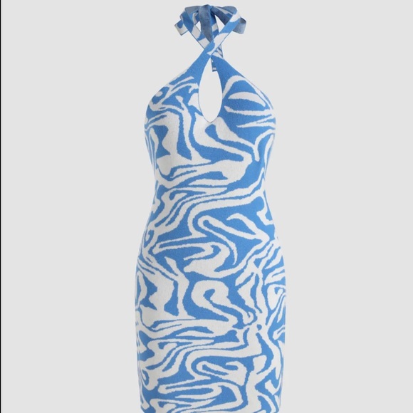 Cider Dresses & Skirts - New with tags Cider Blue & White Swirl Knit 70s Vintage Style Mini Halter Dress